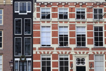 Amsterdam Singel Canal House Facades Close Up, Netherlands