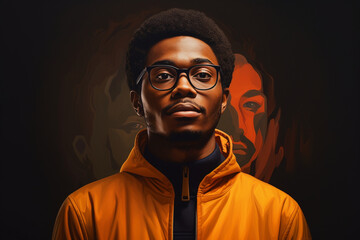 Obraz premium Smart and Suave: Afro-American Man Strikes a Pose in Stylish Glasses