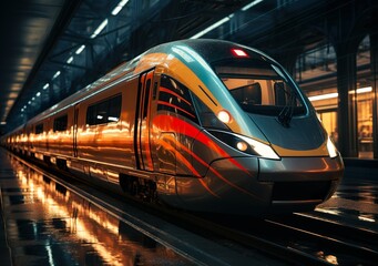 Fototapeta na wymiar An image of a fast moving modern train in a subway tunnel. 
