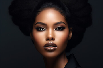 Fototapeta na wymiar Graceful Beauty: Close-Up of a Stunning Black Female Model's Upper Portion