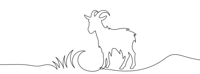 Continuous line drawing of a goat. Single line goat icon.