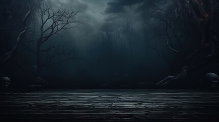 Spooky halloween background with empty wooden planks, dark horror background - obrazy, fototapety, plakaty