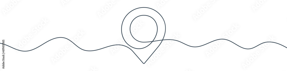 Poster continuous line drawing of gps pin. one line drawing background.