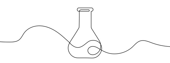 Continuous line drawing of an Erlenmeyer flask. Single line flask icon.