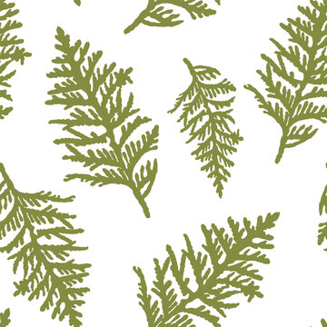 White cedar branch pattern.Tree branches christmas seamless vector pattern minimalism
