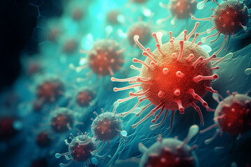 Obraz na płótnie Canvas Microscopic Warfare: Immune System Attack on Bacterial Infection in Scientific Macro Background