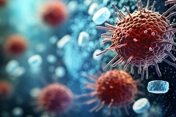 Microscopic Warfare: Immune System Attack on Bacterial Infection in Scientific Macro Background