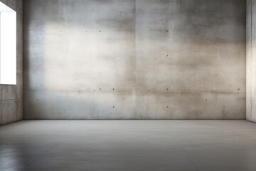 a room with a concrete wall and a window