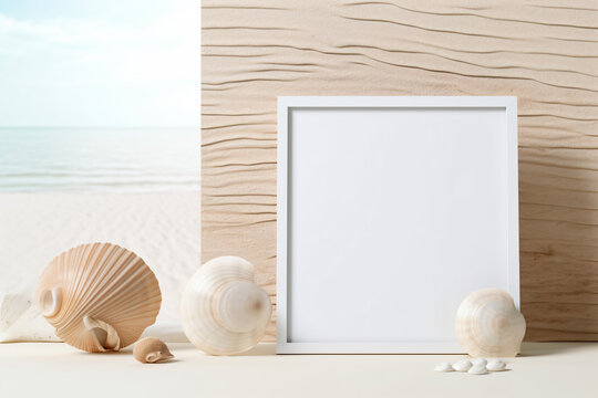 a picture frame with shells and a sea shell