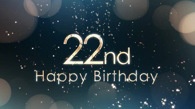 Banner with congratulations, happy 22nd birthday, golden particles