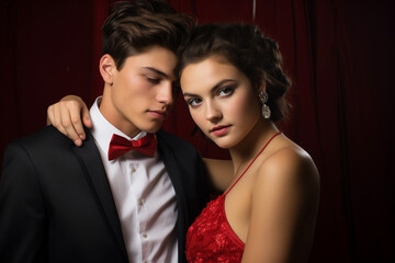 Prom Night Glam: Young Couple Radiates Elegance at the Dance