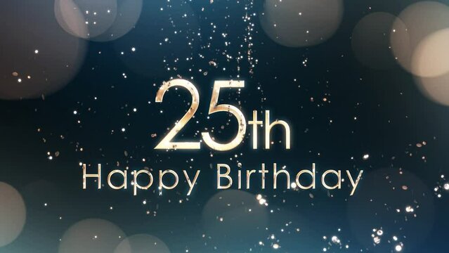 Banner with congratulations, happy 25th birthday, golden particles
