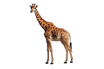 Fototapeta premium Majestic Giraffe: A stunning portrayal of a giraffe, capturing its unique pattern and slender silhouette against a clean backdrop, embodying the grace of African wildlife.