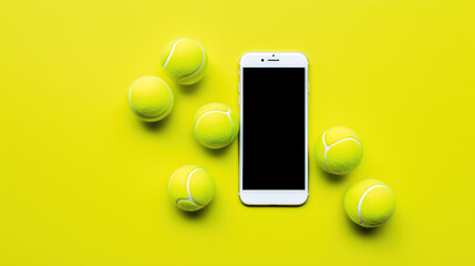 tennis ball with mobile phone  - obrazy, fototapety, plakaty