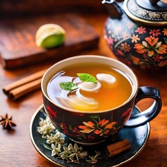 Obraz na płótnie Canvas Photo of a cup of jasmine tea by Ai generated