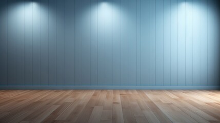 wood floor with gray and soft blue wall for present product