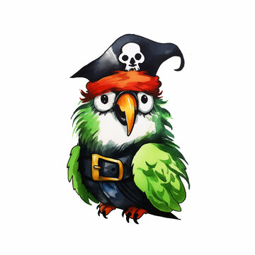 Pirate parrot watercolor paint