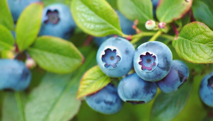 beautiful blueberry berries on bush, cultivated Vaccinium corymbosum