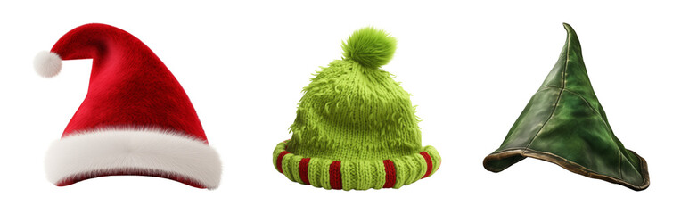 Set of Santa Claus, grinch and elf hat. Signature headwear's.