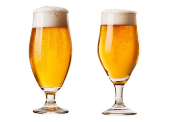 Two glasses of beer congratulating on holidays isolated on transparent background