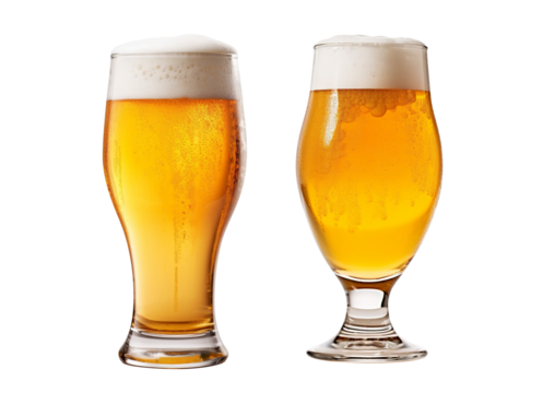 Two glasses of beer congratulating on holidays isolated on transparent background