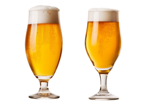 Two glasses of beer congratulating on holidays isolated on transparent background