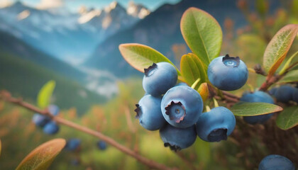 beautiful blueberry berries on bush, cultivated Vaccinium corymbosum - obrazy, fototapety, plakaty