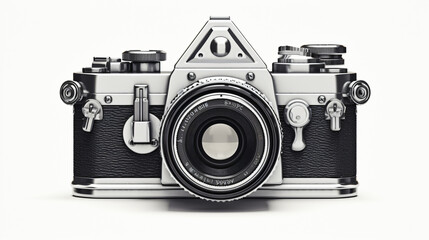 Vintage analogue SLR camera isolated on white background