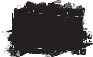 Obraz premium Glitch distorted grange shape . Noise grungy logo . Trendy defect error shapes . Glitched frame .Grunge textured . Distressed effect .Vector shapes with a halftone dots screen print texture.