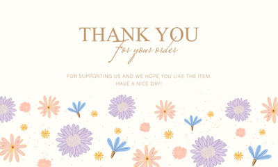 thank you card with colorful cute flowers decoration. suitable for your project and small business