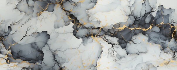 Abstract marble waves, painted with crushed gold. Made in liquid art style. Epoxy resin texture with white and gold as background.