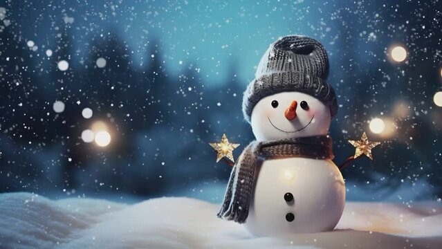 Christmas decorations with cute snowmen decorated with falling snow. seamless looping time-lapse virtual video animation background.generate with ai