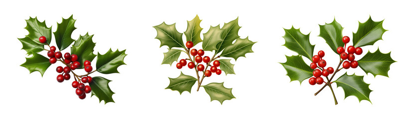 Holly leaves and berries. Yuletide flora.