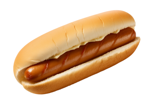 Hotdog sandwich with sausage isolated on transparent background