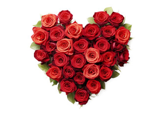 Red roses arranged in a happy heart shape isolated on transparent background