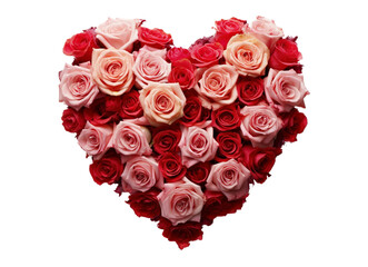 Red roses arranged in a happy heart shape isolated on transparent background