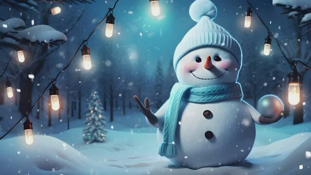 Christmas decorations with cute snowmen decorated with falling snow. seamless looping time-lapse virtual video animation background.generate with ai
