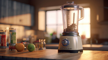 A blender placed on a kitchen counter - obrazy, fototapety, plakaty