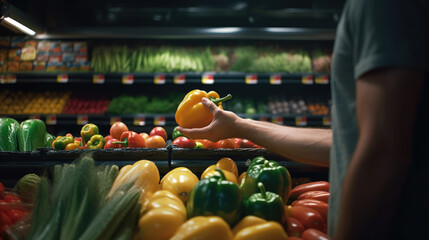 A man's hand carefully selects products in the mall