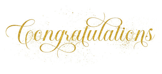 Word Congratulations written in elegant script lettering with golden glitter effect isolated on transparent background