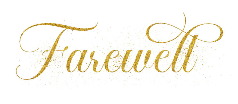 Word Farewell written in elegant script lettering with golden glitter effect isolated on transparent background