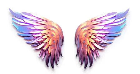Foto op Canvas Magic rainbow colors angel wings isolated on white background © Oksana
