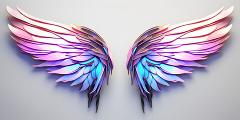 Magic rainbow colors angel wings isolated on white background - obrazy, fototapety, plakaty