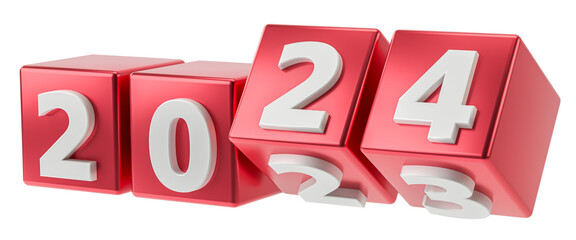 New year holiday concept. Cubes with number 2024 replace 2023. png transparent - obrazy, fototapety, plakaty