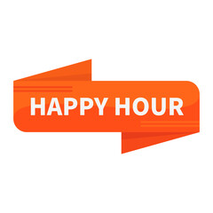 Happy Hour In Orange Rectangle Ribbon Shape For Information Announcement Marketing Social Media
