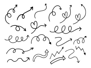Collection of hand drawn arrows doodle set