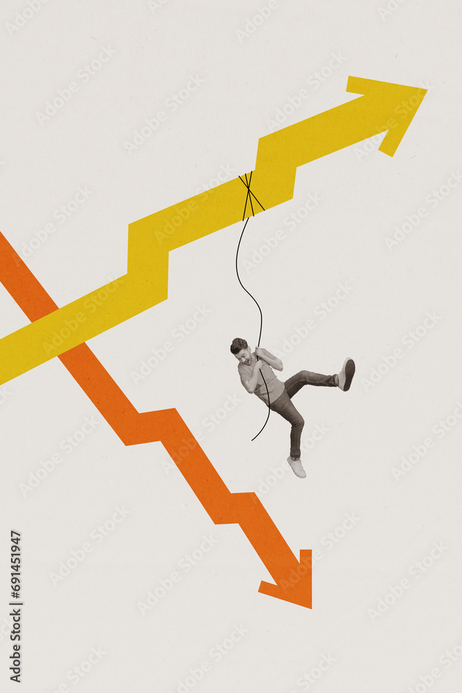 Aufkleber collage image artwork of funky afraid man levitating air holding string isolated on drawing backgrou