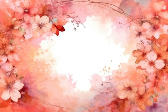 delicate frame of soft pink cherry blossoms on a white background, copy space