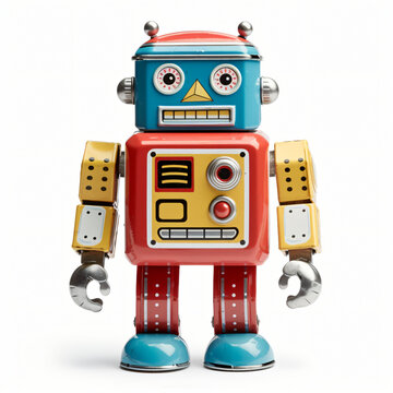 Vintage toy robot isolated on white background
