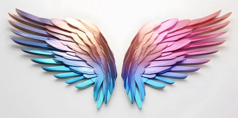 Foto op Canvas Magic rainbow colors angel wings isolated on white background © Oksana